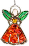 Christmas tree hanging ornament angel designed using a chrome surround and coloured in with Paua shell