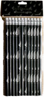 A 12 pack of black pencils with white NZ ferns on each