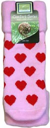 Bed Socks Pale Pink with Red Hearts 