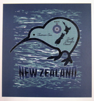 Childs T-shirt depicting a drawing of a Kiwi with the NZ map inside it